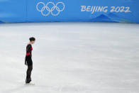 Kamila Valieva, of the Russian Olympic Committee, reacts after the women's free skate program during the figure skating competition at the 2022 Winter Olympics, Thursday, Feb. 17, 2022, in Beijing. (AP Photo/Natacha Pisarenko)