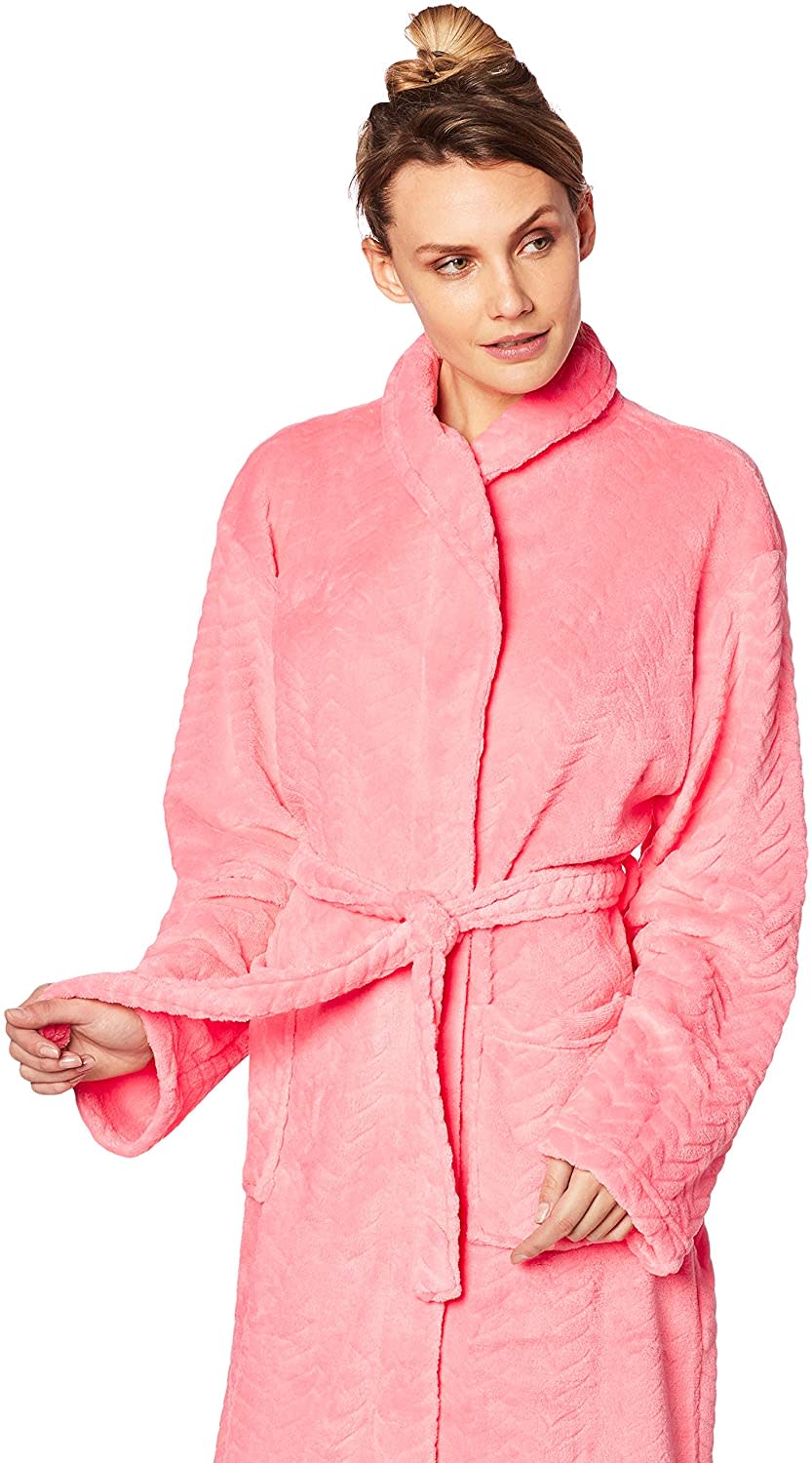 Hotel Spa Collection Herringbone Robe in dark coral pink