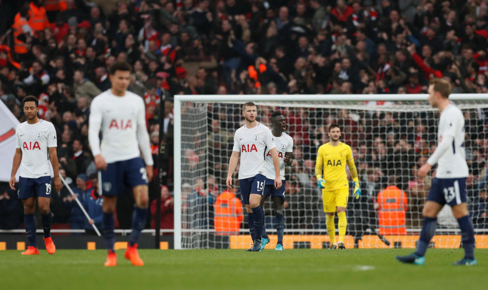 <p>Tottenham’s Eric Dier looks dejected</p>