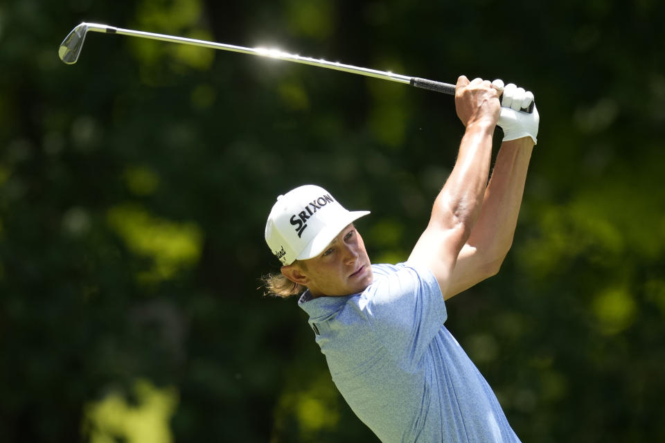 Peter Kuest hits off the sixth tee during the third round of the John Deere Classic golf tournament, Saturday, July 8, 2023, at TPC Deere Run in Silvis, Ill. (AP Photo/Charlie Neibergall)