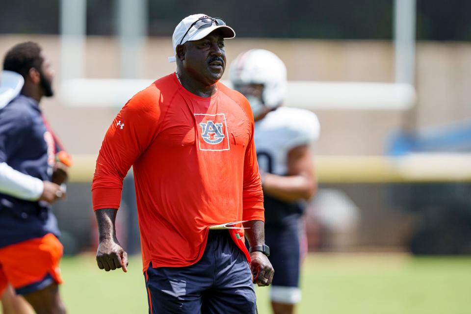 Auburn football CBs coach Wesley McGriff during a practice at the Woltosz Football Performance Center on Aug. 6, 2023.