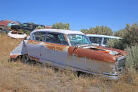 <p>This rare 1953 Nash Ambassador Country Club hardtop coupe’s final journey must have been a traumatic one, as it clearly suffered a massive rear-end shunt. Whatever hit it must have been travelling at quite some speed to inflict this much damage to such a solid car.</p>