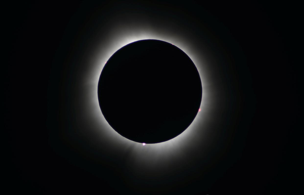 A view of the total solar eclipse from Saluki Stadium on Monday, April 8, 2024 in Carbondale, Illinois.