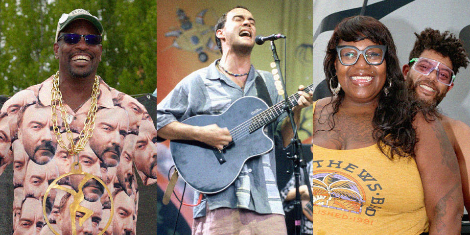 Image: Larry Smith, left, and NajaMoniq Todd and her boyfriend, Tony Jones, right, are longtime fans of Dave Matthews Band, center. (Meron Menghistab for NBC News; Getty Images)