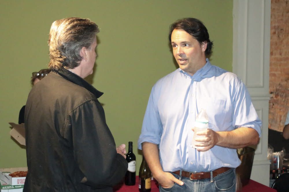 Republican congressional candidate John Cowan greets supporters Tueaday, June 9, 2020 in Rome, Georgia at an election night party. (Jeremy Stewart/Rome News-Tribune via AP)