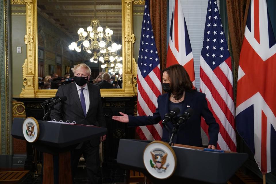 Mr Johnson and Kamala Harris (Stefan Rousseau/PA) (PA Wire)