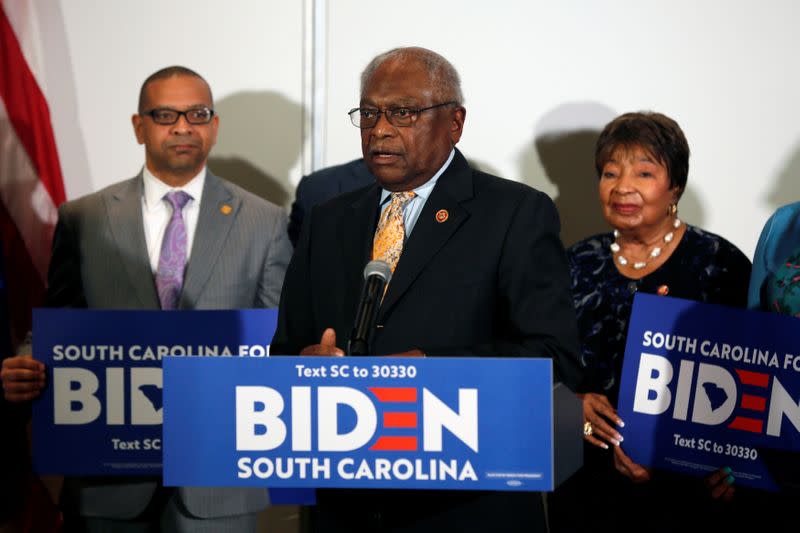 FILE PHOTO: Rep. James Clyburn announces his endorsement of Democratic U.S. presidential candidate and former U.S. Vice President Joe Biden in North Charleston