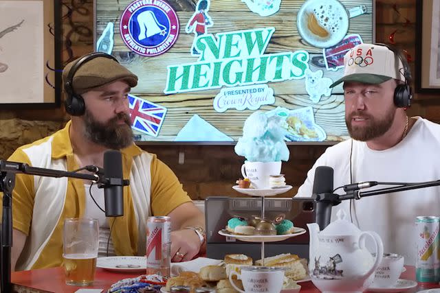 <p>New Heights/YouTube</p> Travis and Jason Kelce try afternoon tea, full English breakfast and other classic dishes