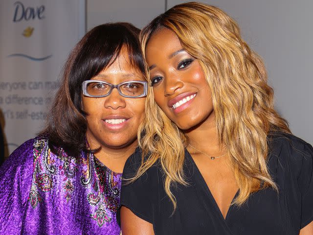 <p>Charles Norfleet/Getty</p> Keke Palmer and her mom Sharon Palmer attend the 3rd Annual Dove Self-Esteem Weekend in Times Square on October 5, 2012