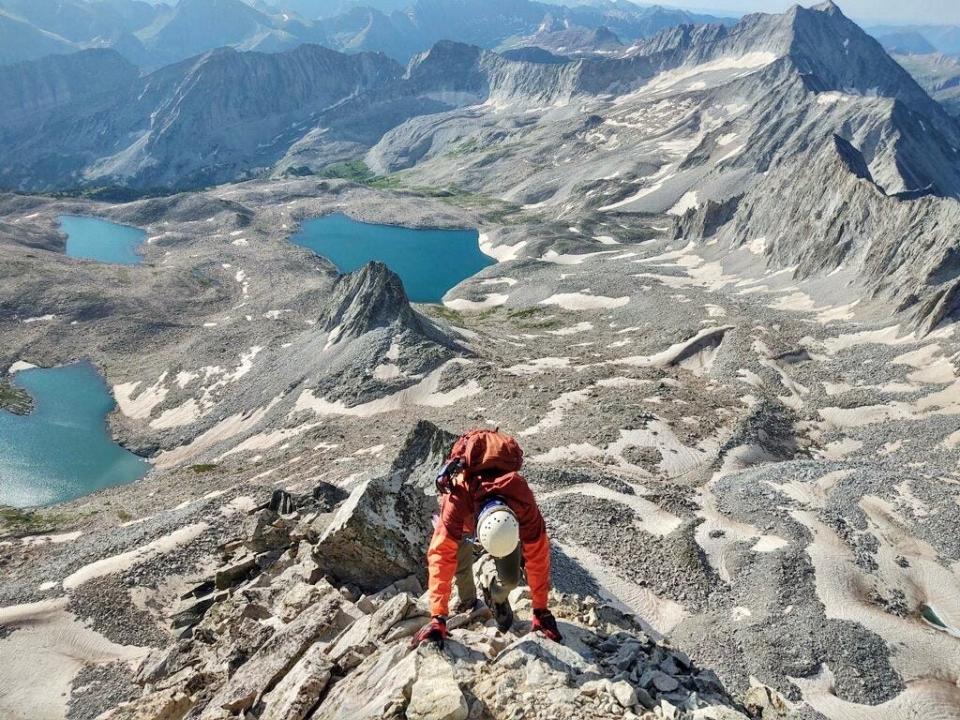 Craig Brauer, 65, climbs Capitol Peak in the Elk Mountains range of the Rocky Mountains on July 18, 2022. Brauer manages a Facebook page dedicated to the 14,000-foot mountain peaks in Colorado.