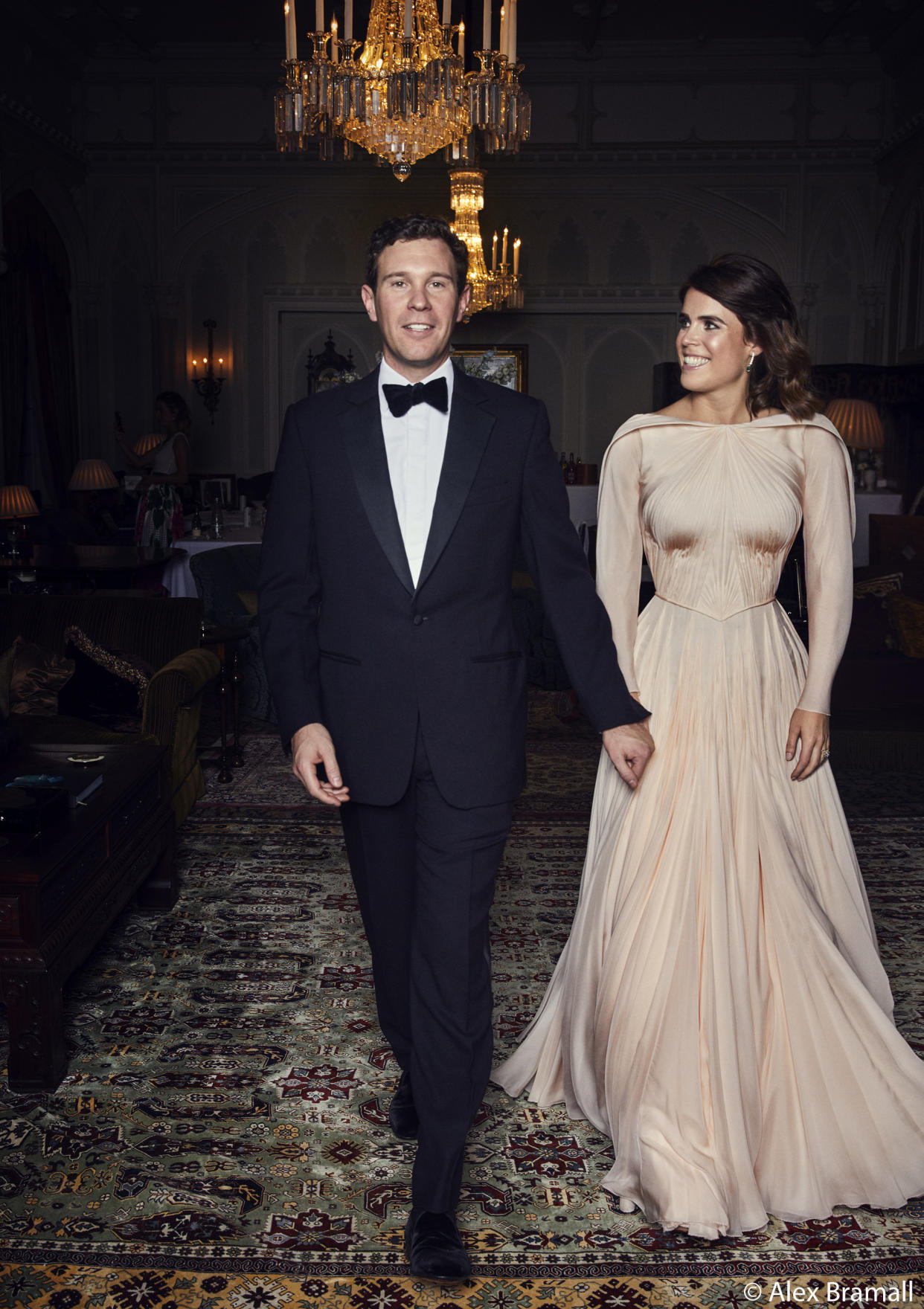 Jack&nbsp;Brooksbank and Princess Eugenie of York arrive at the Royal Lodge in Windsor for a dinner the evening of their wedding.&nbsp; (Photo: Alex Bramall/Courtesy Buckingham Palace)