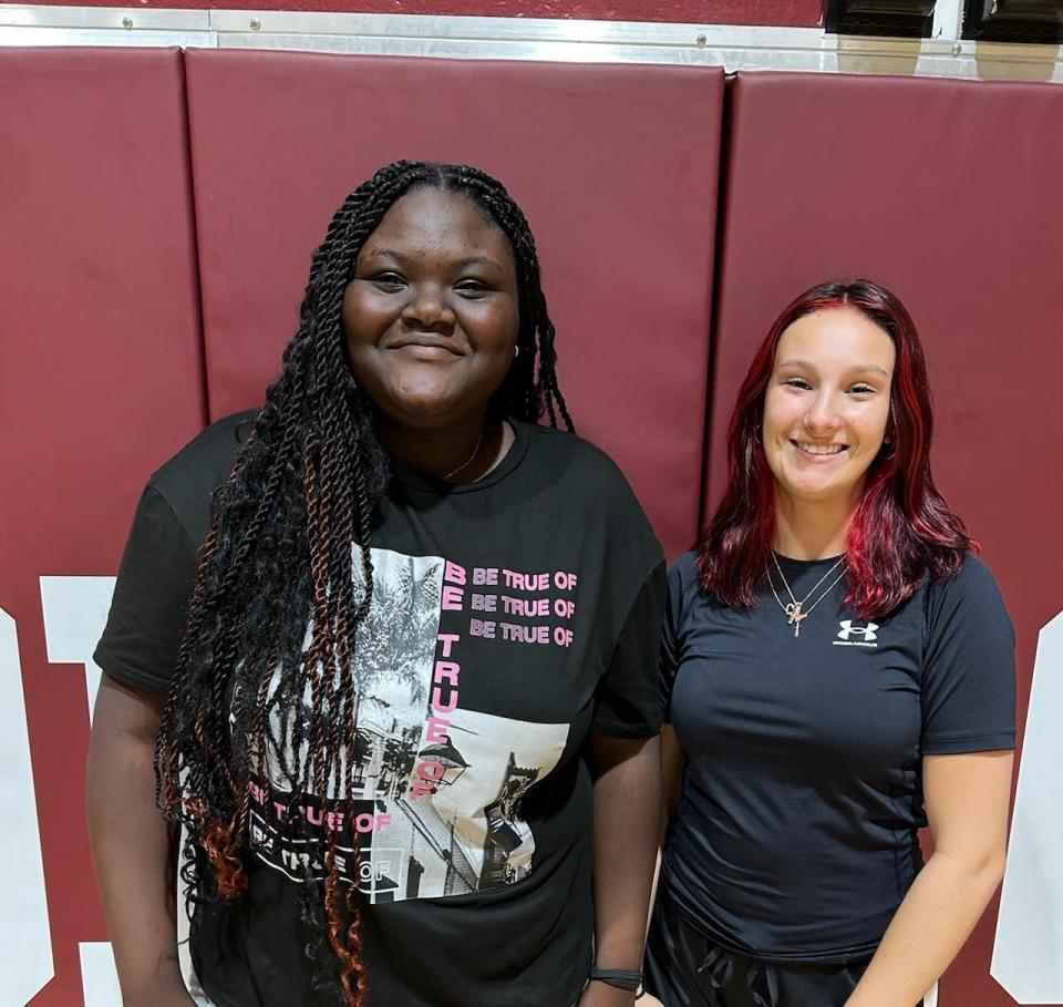 Lake Worth girls basketball players Gracy Joseph (left) and Alexandra Reisman (right) will be key players in the 2023 Trojans season. Lake Worth is hoping to end a long losing streak and pick up the program's first victory since 2020.