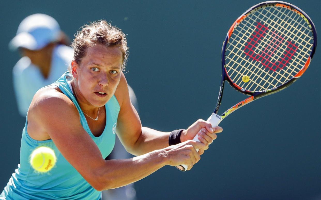 Barbora Strycova in action at the Miami Open this week - EPA