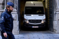 A van thought to be transporting sacked Catalan President Carles Puigdemont leaves the Palace of Justice in Brussels, Belgium, November 17, 2017. REUTERS/Eric Vidal