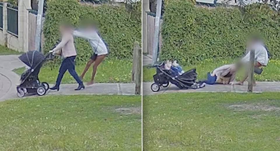 Pictured is the mum being dragged while being allegedly attacked.