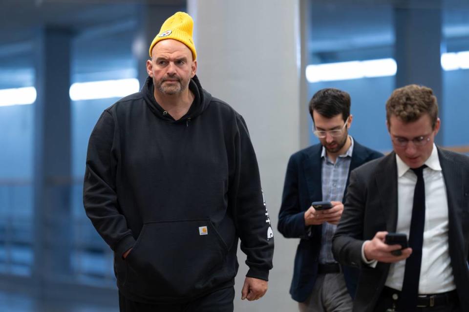 Moments after Rep. George Santos was expelled from Congress, Sen. John Fetterman, D-Pa., said Sen. Bob Menendez, D-NJ, should be next. J. Scott Applewhite/AP