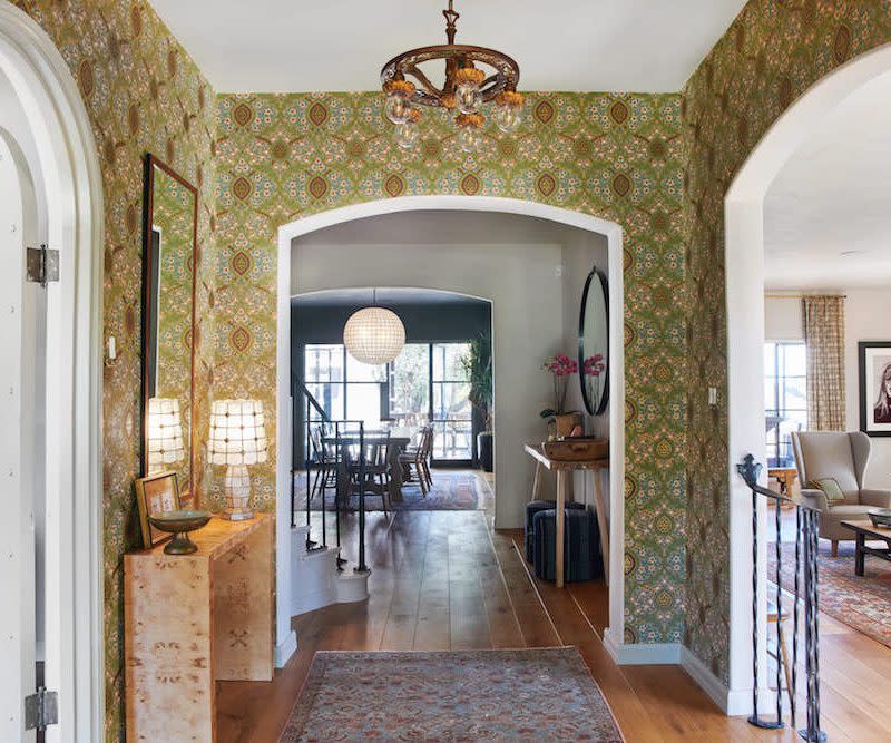 Lovely Los Feliz entryway renovation from Ashley Tisdale's Frenshe Interiors, complete with a fireplace by Michael Tisdale.