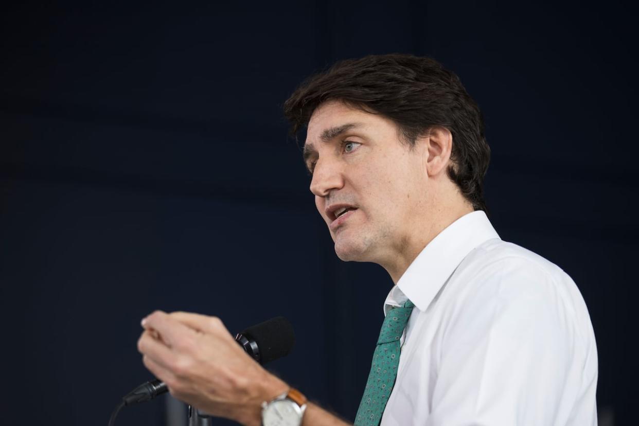 Prime Minister Justin Trudeau urged Alberta Premier Danielle Smith Friday to defend the rights of vulnerable LGBT youth. (The Canadian Press/Nick Iwanyshyn - image credit)