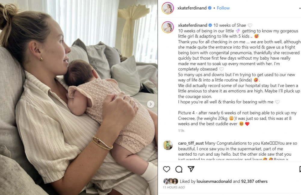 Kate and Rio Ferdinand were given a 'fright' when their newborn baby Shae was born with congenital pneumonia - Instagram-KateFerdinand credit:Bang Showbiz