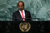 President of Somalia Hassan Sheik Mohamud addresses the 77th session of the United Nations General Assembly, Thursday, Sept. 22, 2022, at U.N. headquarters. (AP Photo/Julia Nikhinson)