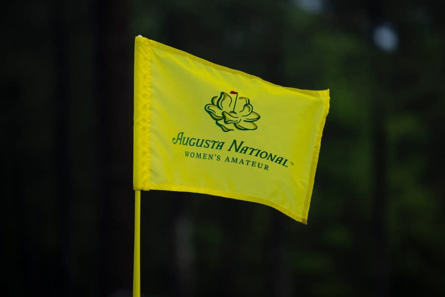 An Augusta National Women’s Amateur flagstick blows in the breeze before the start of round one of the Augusta National Women’s Amateur at Champions Retreat Golf Club, Wednesday, April 3, 2024.