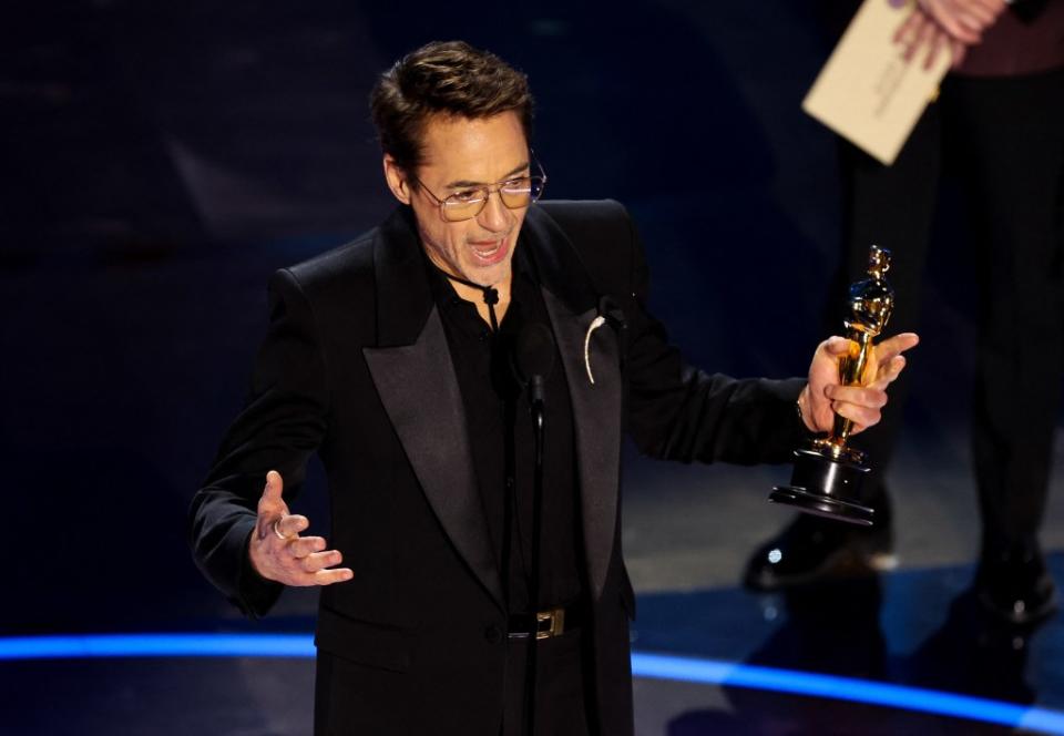 Robert Downey Jr. won the Oscar for Best Supporting Actor for “Oppenheimer” during the Oscars show at the 96th Academy Awards. REUTERS/Mike Blake