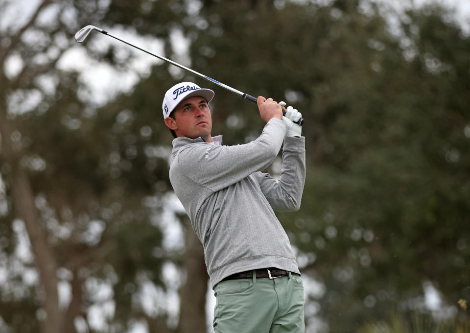 J.T. Poston of the United States plays his shot from the 17th tee at Sea Island Resort Seaside Course on November 20, 2022, in St Simons Island, Georgia. (Photo by Mike Mulholland/Getty Images)