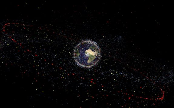 This illustration depicts the amount of space junk currently orbiting Earth. Scientists estimate the total number of space debris objects in orbit to be around 29 000 for sizes larger than 10 cm, 670 000 larger than 1 cm, and more than 170 mill