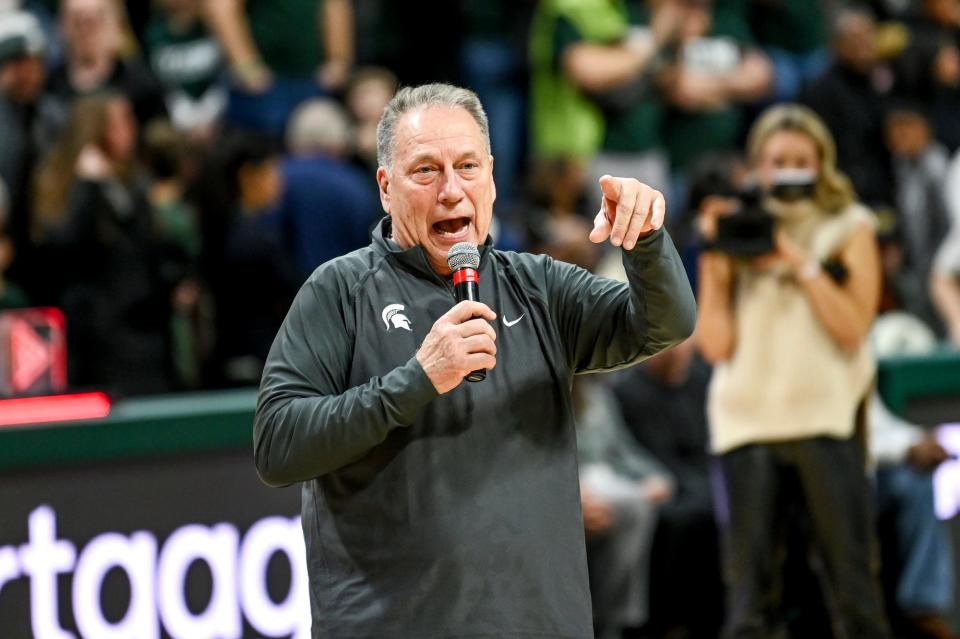 Michigan State's head coach Tom Izzo thanks the alumni fans after the game against Penn State on Thursday, Jan. 4, 2024, in East Lansing.
