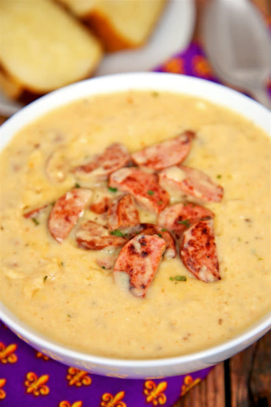 <p>Plain Chicken</p><p>Feeling spicy? Here's the slow cooker soup for You. Classic potato soup gets jazzed up with cajun seasoning and andouille sausage. Frozen hash browns, andouille sausage, and cream cheese provide a layer of comfort.</p><p><strong>Get the recipe: <a href="https://www.plainchicken.com/2016/01/slow-cooker-cajun-potato-soup.html" rel="nofollow noopener" target="_blank" data-ylk="slk:Cajun Potato Soup;elm:context_link;itc:0;sec:content-canvas" class="link rapid-noclick-resp">Cajun Potato Soup</a></strong></p>