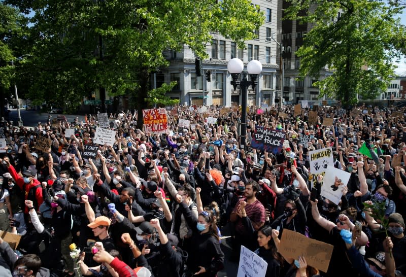 Protesters rally against the death in Minneapolis police custody of George Floyd, in Seattle