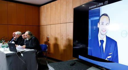 Frank Palmer, Guenter Lubitz, Hans Joachim Ruedel, Andreas Behr and Tim van Beveren address a news conference in Berlin, Germany, March 24, 2017. REUTERS/Fabrizio Bensch