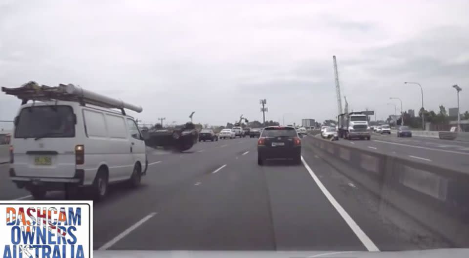 The driver and passenger in the car were lucky to emerge uninjured. Photo: Dash Cam Owners Australia/Facebook