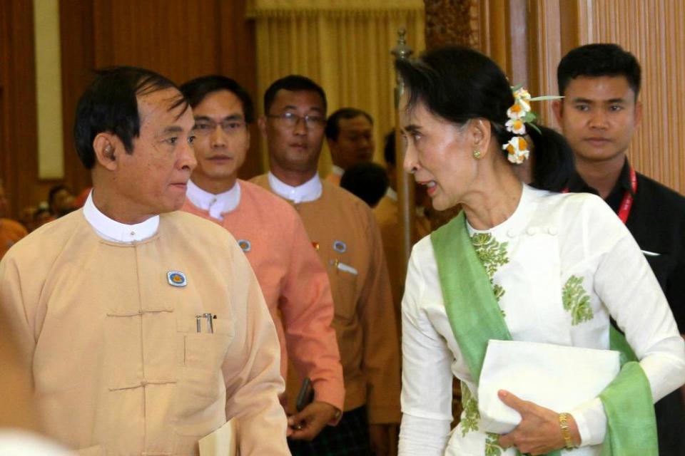 翁山蘇姬（圖右）的意志推手吳溫敏（圖左）當選緬甸總統呼聲大。