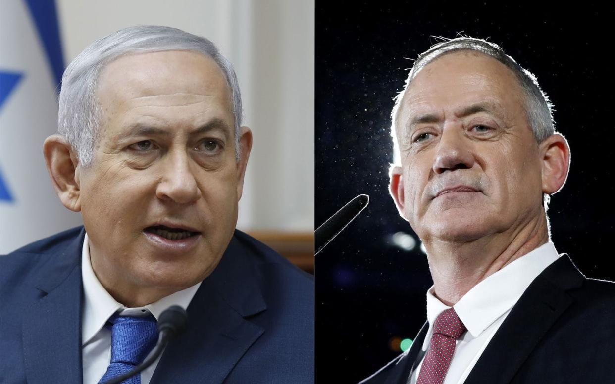 Benny Gantz (right) looks likely to be given first chance to form a government to replace Benjamin Netanyahu (left) - REX