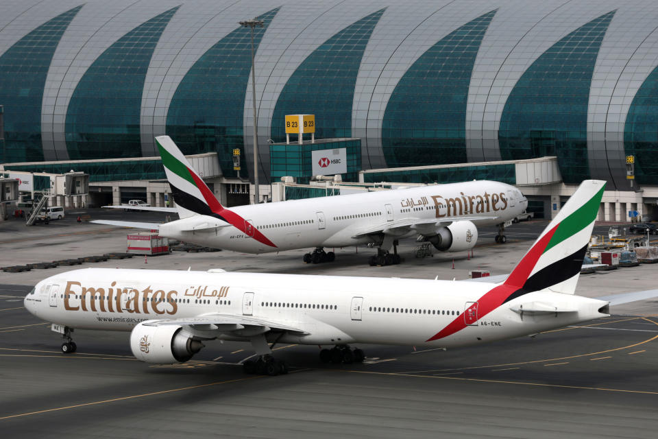 Emirates Airline Boeing 777-300ER planes are seen at Dubai International Airport in Dubai, United Arab Emirates February 15, 2019. REUTERS/Christopher Pike