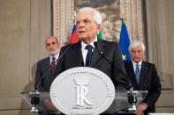 FILE PHOTO: Italian President Sergio Mattarella speaks to the press after consultations with political parties' leaders, in Rome