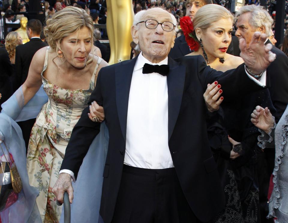 Honorary Oscar winner Eli Wallach arrives at the 83rd Academy Awards in Hollywood, California, in this February 27, 2011 file picture. Wallach, an early practitioner of Method acting who made a lasting impression as the scuzzy bandit Tuco in "The Good, the Bad and the Ugly," died on June 24, 2014, at the age of 98, the New York Times reported. REUTERS/Lucy Nicholson/Files (UNITED STATES - Tags: ENTERTAINMENT OBITUARY)