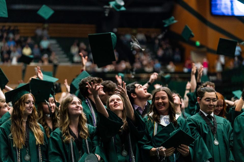 Fossil Ridge High School seniors attend graduation at Moby Arena in Fort Collins on May 20, 2023.