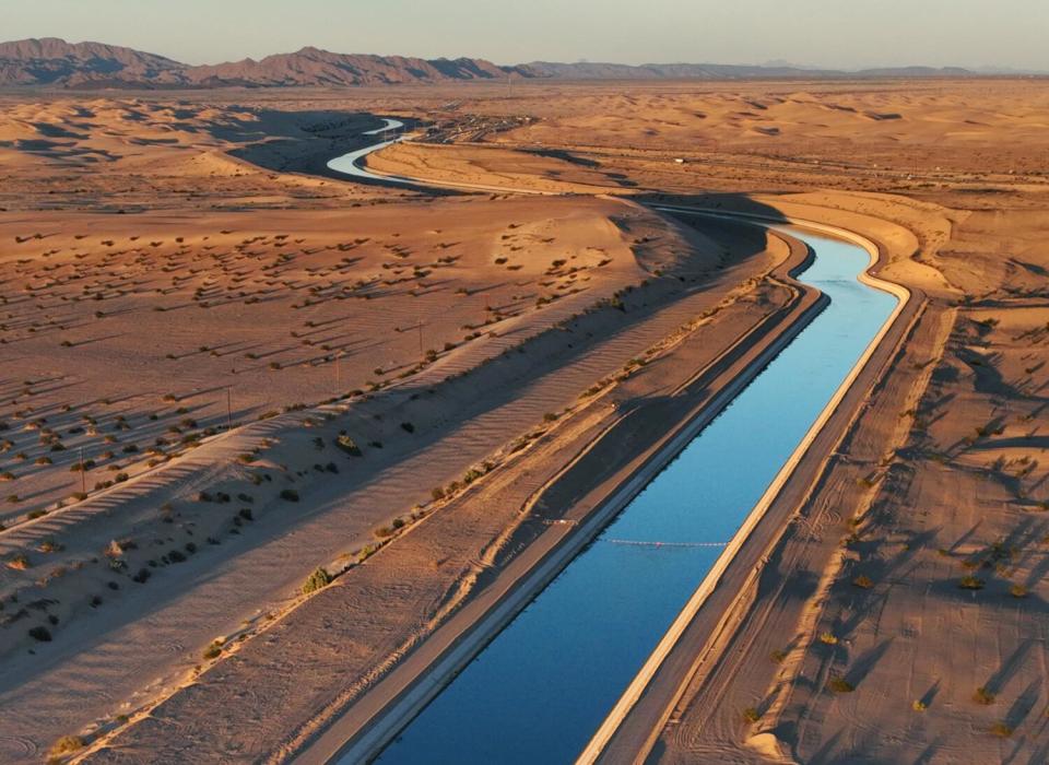The All-American Canal moves Colorado River water to farmlands in the Imperial Valley.