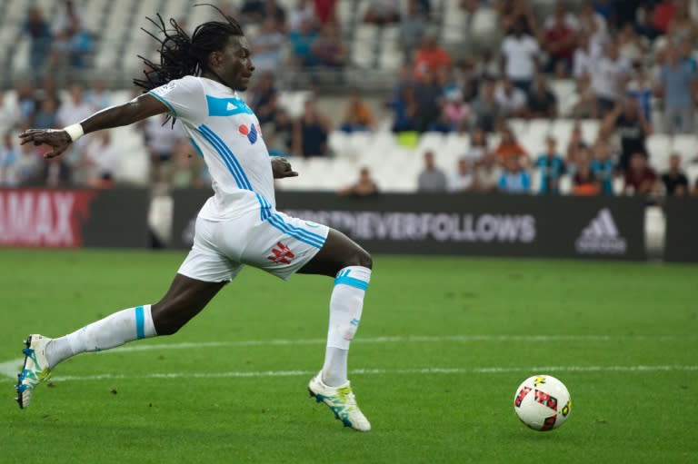 Olympique de Marseille's French forward Bafetimbi Gomis scored a second goal in the 70th minute of the match