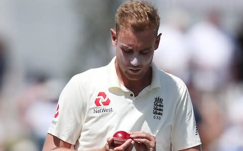 Englands Stuart Broad returns to his mark to bowl during the third day of the first cricket test between England and New Zealand at Bay Oval in Mount Maunganui, New Zealand on November 23, 2019 - Credit: AFP