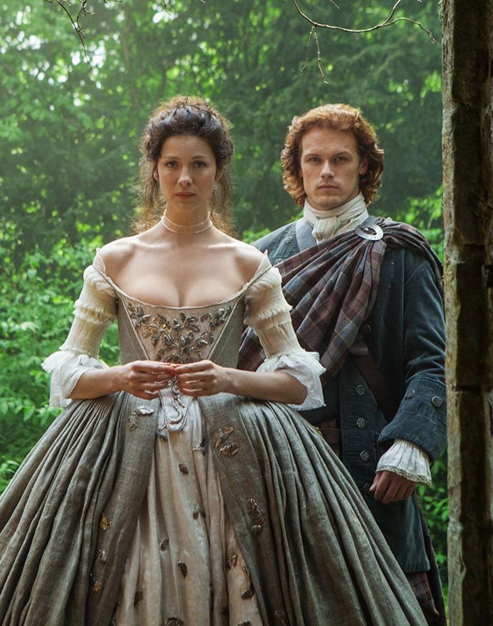 Claire and Jaime on their wedding day on "Outlander."