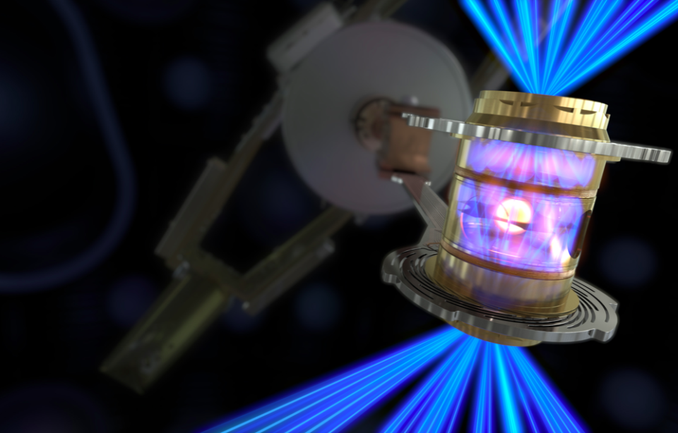 To create fusion ignition, the National Ignition Facility’s laser energy is converted into X-rays inside the hohlraum, which then compress a fuel capsule until it implodes, creating a high temperature, high pressure plasma. (U.S. Department of Energy)