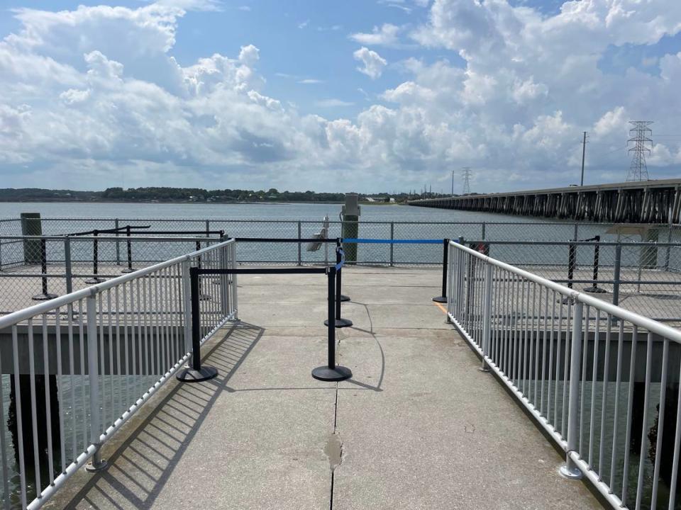On May 6, 2024 easily bypassable rope stanchions blocked off most of the C.C. Haig Jr. Boat Landing pier.