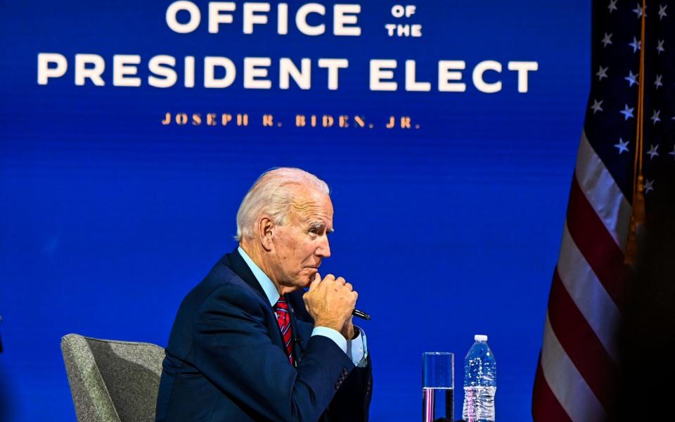 US President-elect Joe Biden participates in a virtual meeting with the United States Conference of Mayors at the Queen in Wilmington - AFP