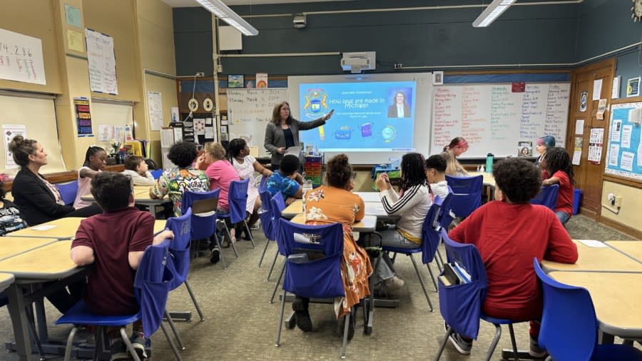 State Rep. Rachel Hood visited Aberdeen Elementary, whose students are pitching the stonefly as the new official Michigan insect. (Courtesy Grand Rapids Public Schools)