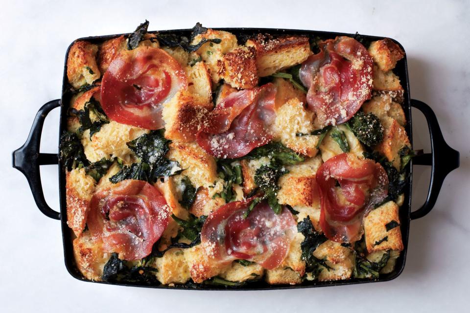 Parmesan Bread Pudding with Broccoli Rabe and Pancetta