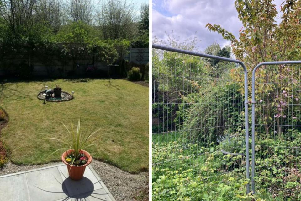 Stourbridge News: The garden at the Tack Farm Road bungalow, before and after