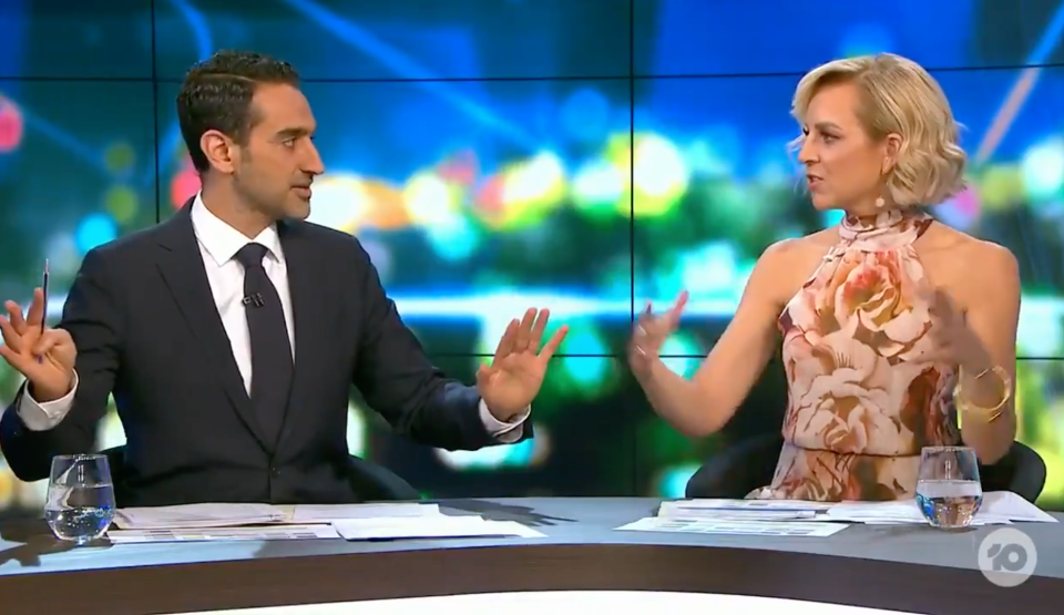 Waleed Aly and Carrie Bickmore talking on The Prooject